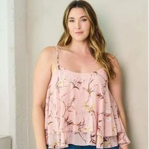 Women's Plus Size Sleeveless Tiered Back Detailed Floral Tank - 3X - $14.85