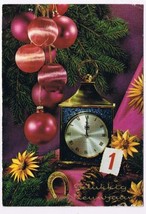 Holland Netherlands Postcard Happy New Year Ornaments Clock Horseshoe - £2.32 GBP