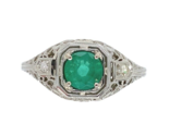 18k White Gold Filigree Deco .55ct Genuine Natural Emerald Ring (#J6333) - $1,702.80
