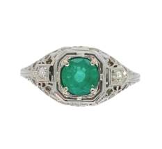 18k White Gold Filigree Deco .55ct Genuine Natural Emerald Ring (#J6333) - £1,345.34 GBP