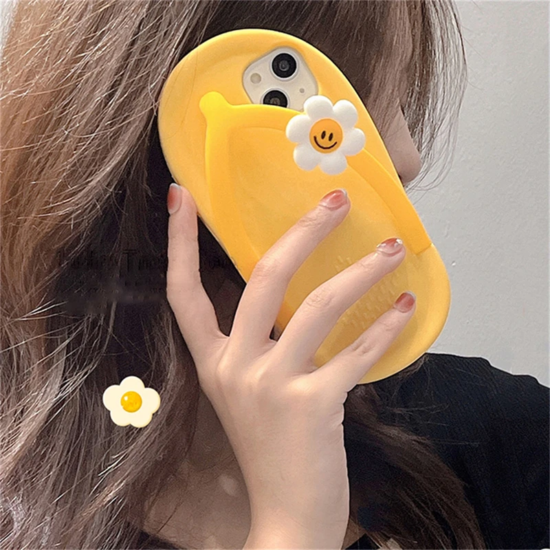 Ins cute sun flower cartoon 3d flip flops phone case for iphone 13 12 11 pro thumb200
