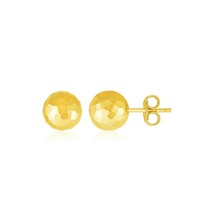 14k Yellow Gold Simple Ball Earrings with Faceted Texture (5.0 mm) - £65.94 GBP