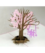 3D Pop-Up Love Card, Valentine&#39;s Day, Couple, Cherry Blossom Tree, Swing - $5.94