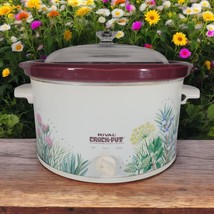 Vintage Rival Slow Cooker Crock Pot 3355 Herb Garden Design Burgundy Red... - $49.12