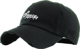 Sauce Logo Adjustable Black &amp; White Cotton Distressed Vintage Hat by KB Ethos - £13.65 GBP