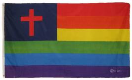 3x5 Christian Red Blue Cross With Rainbow Flag 3x5 grommets with clips - £10.27 GBP