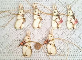 6 Pcs Vintage Primitive Hare Bunny Fussy Cut Gift Vintage Linen Hang Tags #MNS - £15.42 GBP