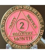 2 Month AA Medallion Reflex Pink Gold Plated Sobriety Chip Coin - $18.99