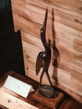 60s Bird Stork Egret Heron Crane Carved Horn Figurine Sculpture Vtg MCM 8.5&quot; - £22.65 GBP