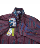 Robert Graham Rahman Shirt Mens Stripe Jacquard Long Sleeve Flip Cuff Pa... - $88.55