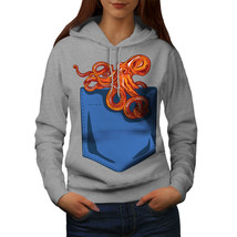 Wellcoda Octopus Pocket Womens Hoodie, Sea Animal Casual Hooded Sweatshirt - $36.14