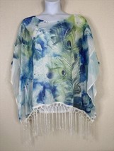 NWT Avenue Blouse Womens Plus Size 22/24 (2X) Peacock Fringe Poncho Style Top - £19.47 GBP