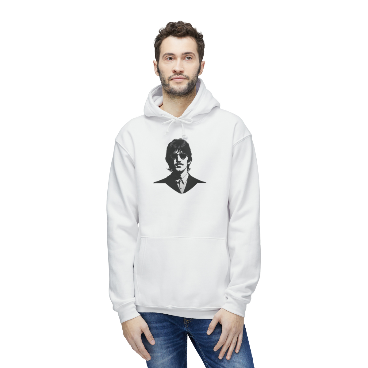 Ringo Starr Hooded Sweatshirt | Unisex Black Adult Portrait Graphic 80% Cotton | - $93.73 - $139.05