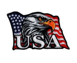 Waving American Flag USA Bald Eagle Embroidered Iron on Patch - £7.79 GBP