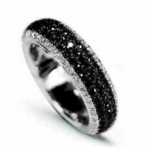 2Ct Rund Schliff Labor Erstellt Black Diamond Band Hochzeit Ring 14K Weiss Gold - £74.54 GBP