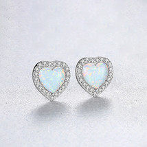 S925 Love Earrings Opal Opal Zircon Sterling Silver Earrings High-End Ear - £23.18 GBP