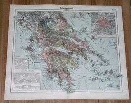 1905 Original Antique Map Of Greece Aeg EAN Sea / Athens Inset Map / Turkey - £20.09 GBP