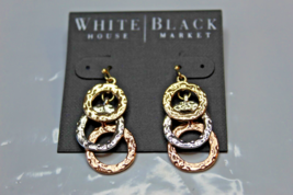 White House Black Market French Wire Earrings Gold Multi Tone Hammered Circles - £14.18 GBP