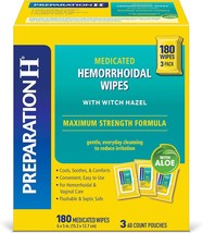 Preparation H Medicated Hemorrhoidal Wipes 180 ct, Maximum Strength Relief with  - £23.16 GBP