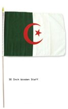 AES 12x18 12&quot;x18&quot; Wholesale Lot of 3 Algeria Country Stick Flag 30&quot; Wooden Staff - £10.37 GBP