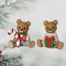 Homco Christmas Bears Figurines 5211 Boy Girl Gift and Candy Cane VTG Sr... - £11.48 GBP