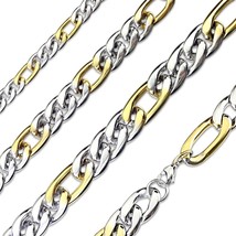 Figaro Chain Necklace Gold Silver Stainless Steel 7.5mm 15-20in Unisex - £16.02 GBP
