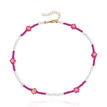 Rose Howlite &amp; Pearl Flower Beaded Station Necklace - £10.54 GBP