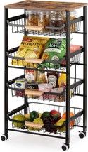 Heomu Kitchen Cart With Storage And Wheels, 5 Tier Rolling Utility, Rust... - £58.21 GBP