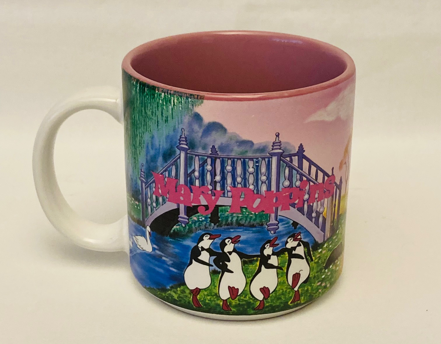 Vintage Walt Disney Mary Poppins mug 1993 pink penguins Bert htf collectible - £12.75 GBP