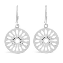 Bohemian Chic Round Flower Cut-Out Sterling Silver Dangle Earrings - £15.03 GBP