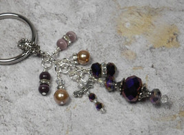 Dragonfly Crystal Cluster Beaded Handmade Keychain Split Key Ring Purple Gold - £13.51 GBP
