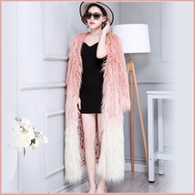 Shaggy Gradual Pink Long Hair Mongolian Sheep Faux Fur Long Length Winter Coat image 2