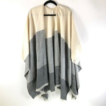 Michael Kors Womens Poncho Wrap Sweater Wool Colorblock Ivory Gray One Size - £50.16 GBP