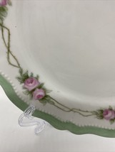 Antique OEG Royal Austria Plate 8&quot; Mint Green Trim, Pink Rose￼ - £7.52 GBP