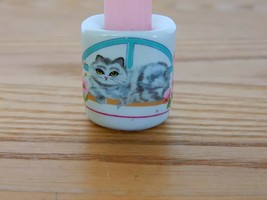 Ceramic mini taper candleholder with cat in a window design by Funny Des... - $10.00