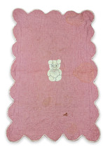 Vintage baby quilt gingham Teddy Bear chain stitch 32x49 Scalloped Trim Old - £23.73 GBP