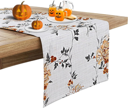 RUVANTI 100% Cotton Cloth Table Runner, Grey/Orange Floral Fall &amp; Christmas, Tab - $15.98