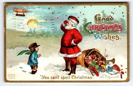 Santa Claus Christmas Postcard Ellen Clapsaddle Airship Blimp Sun With Face 1909 - £16.03 GBP
