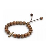 Wood beaded Jesus&#39; Cruz Cross adjustable bracelet Christian Gift made in... - $259.81 MXN