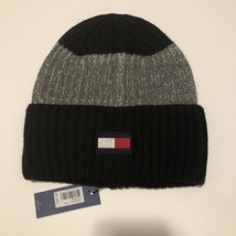 tommy hilfiger mens cable knit beanie hat logo embroidered black gray OS... - £21.66 GBP