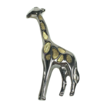 Brooch Pin Giraffe Figural Silver Tone with Gold Tone Spots - £9.91 GBP