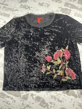Chelsie &amp; Violet Velvet Embroidery Roses Black T Shirt Top Size Large - £14.50 GBP