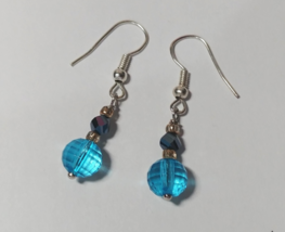 Turqoise Blue Glass Earrings, Blue Beaded Dangle earrings, Hook Earwire Earrings - £3.95 GBP