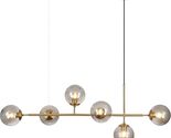 6-Light Modern Smoke Glass Globe 47" Sputnik Chandelier Gold Linear Pendant - $79.15