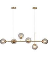 6-Light Modern Smoke Glass Globe 47" Sputnik Chandelier Gold Linear Pendant - $79.15