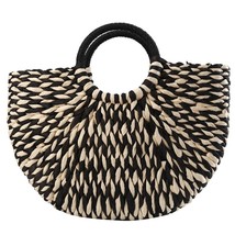 Women Handbag Rattan Wicker Straw Woven Half-round Bag Large Capacity Female Cas - £55.53 GBP