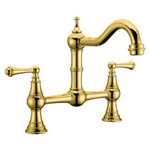 Gold Pvd 2 Holes Two Handles Bathroom bridge Kitchen Sink Faucet - £151.11 GBP