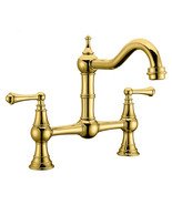 Gold Pvd 2 Holes Two Handles Bathroom bridge Kitchen Sink Faucet - £148.28 GBP