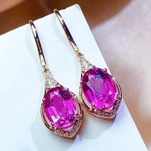 2.80Ct Oval Cut Lab Created Sapphire Drop &amp; Dangle Earrings 14K Rose Gold Plated - £194.32 GBP