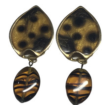 Faux Amber Cheetah Print Gold Tone Earrings - £11.76 GBP